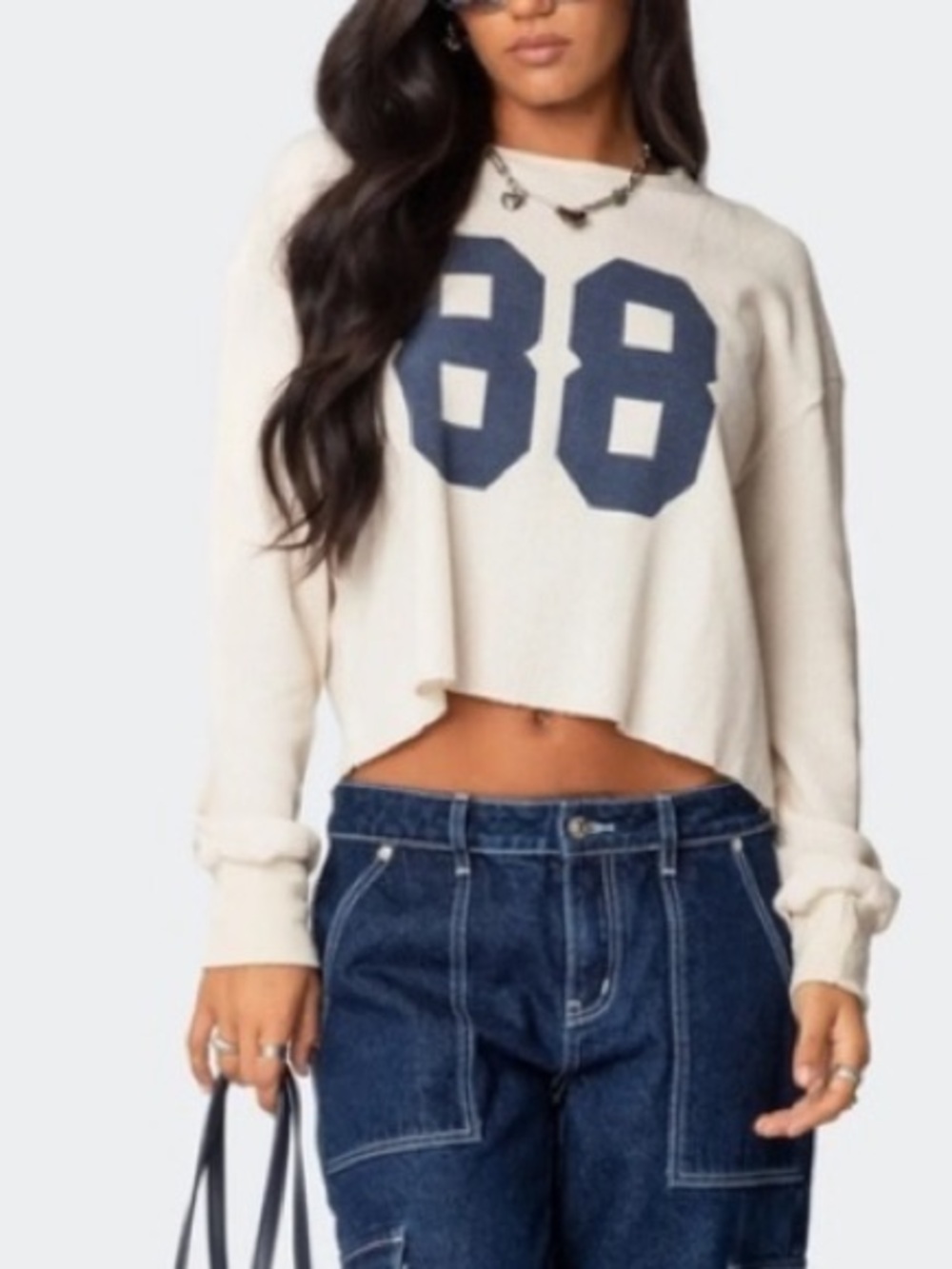 Edikted NWT Cream and Blue Crop Top Casual Style